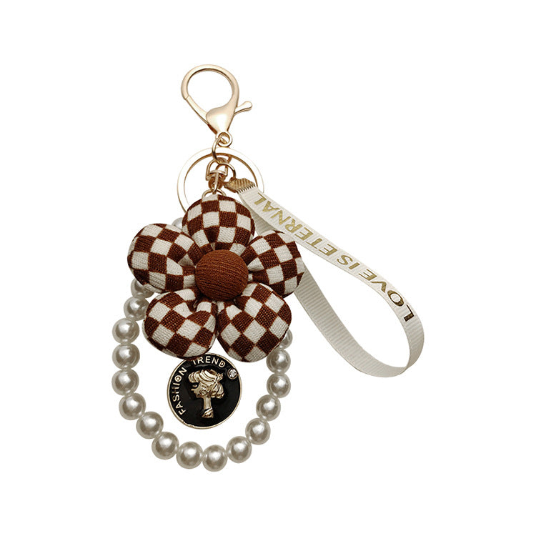 Wholesale Cartoon Milk Coffee Pearl Cloth Flower Keychains